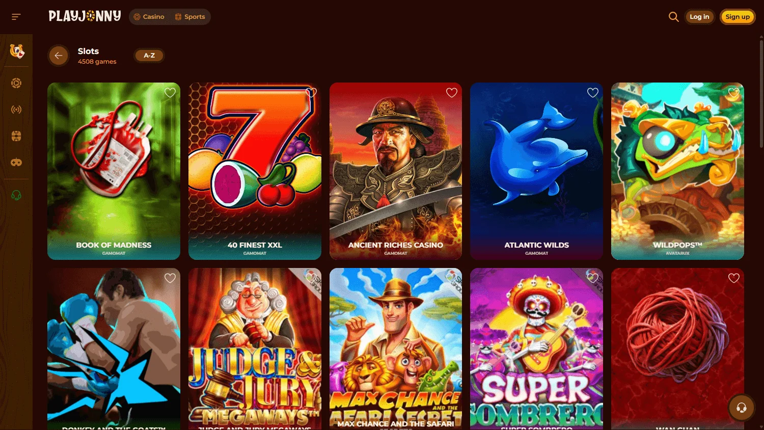 Playjonny Casino desktop games interface