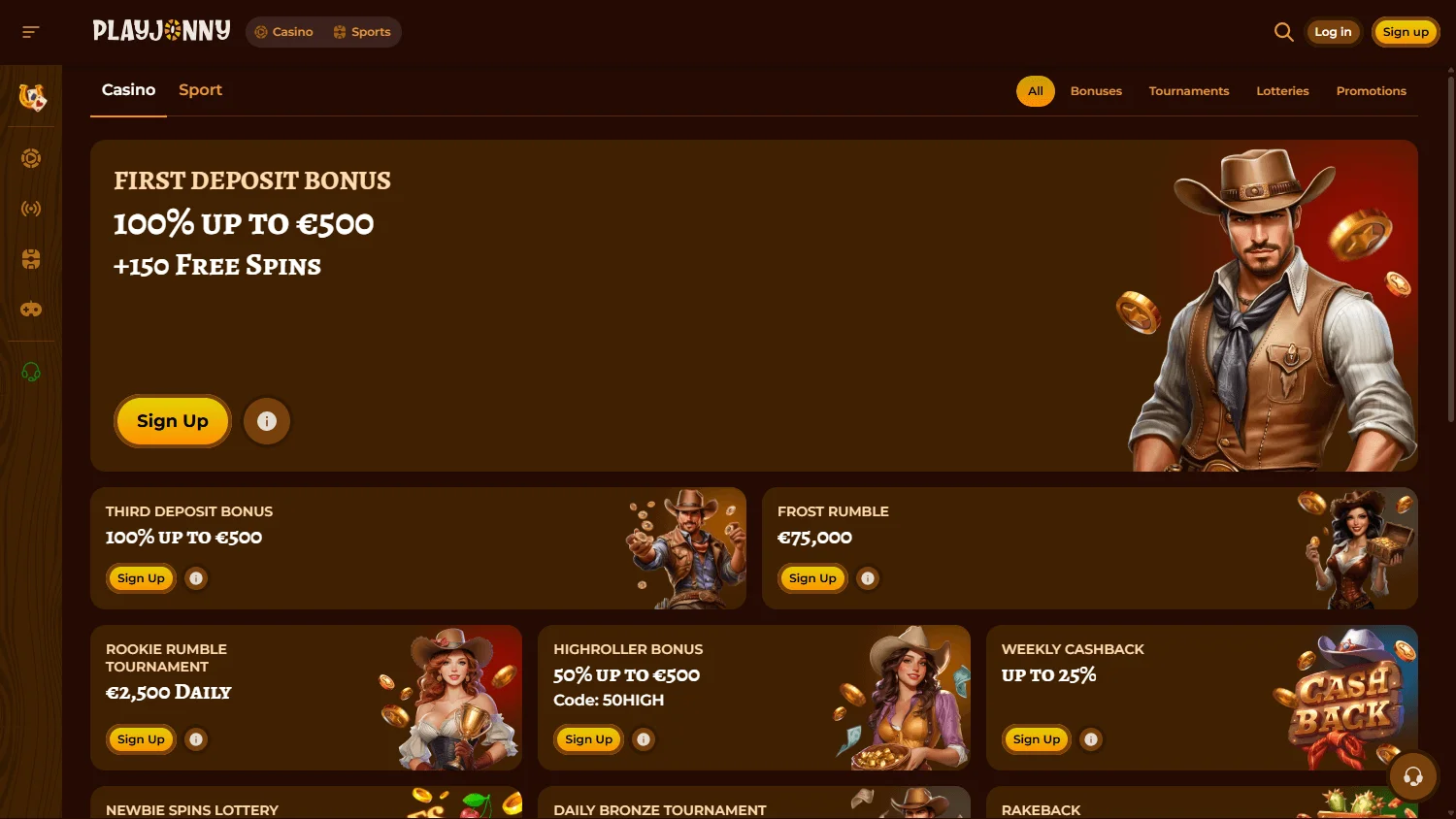Playjonny Casino desktop promotions interface