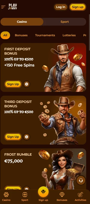 Playjonny Casino mobile promotions interface