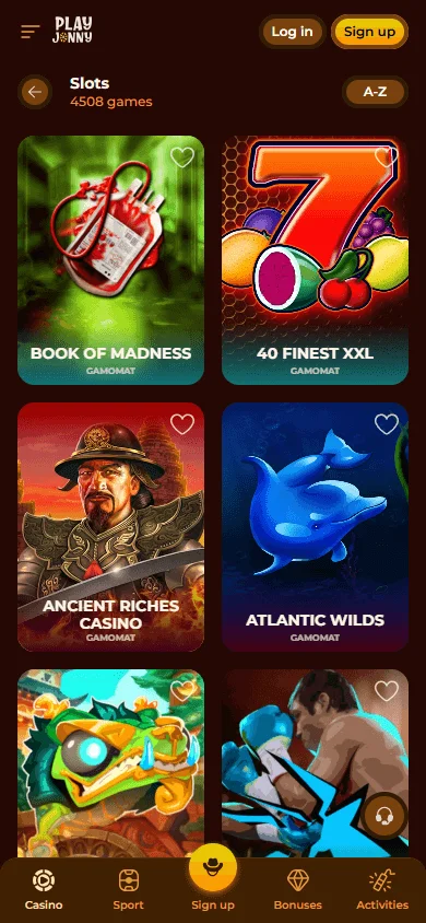 Playjonny Casino mobile games interface